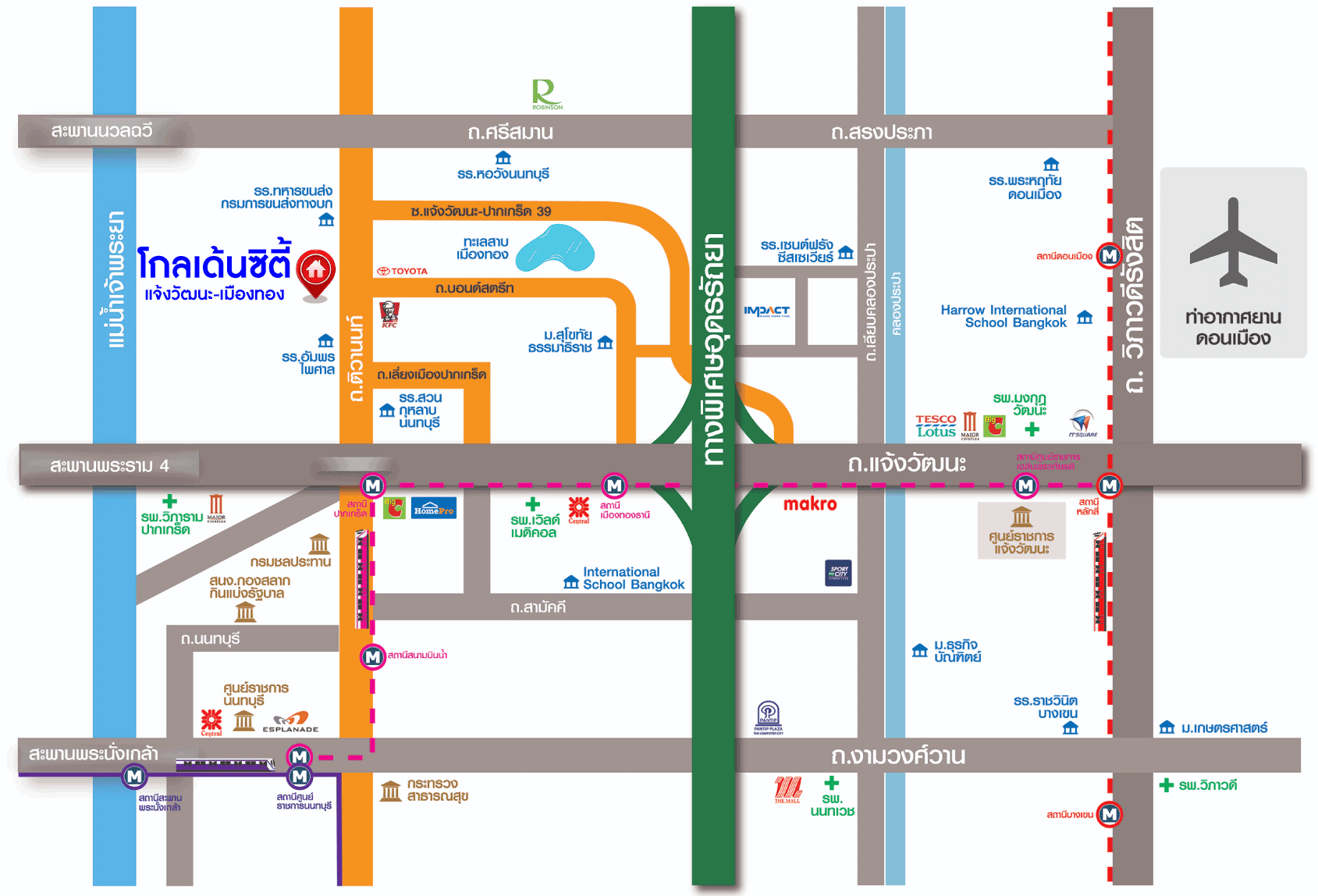 *****ทาวน์โฮม 3 ชั้นมือสอง โครงการ โกลเด้น ซิตี้ แจ้งวัฒนะ-เมืองทอง บนเนื้อที่ 20.4 ตร.ว. พื้นที่ใช้สอย 164 ตร.ม. ฟังก์ชัน 4 ห้องนอน 4 ห้องน้ำ 2 ที่จอดรถ บ้านสภาพสวย ใกล้เมืองเดินทางสะดวก เชื่อมต่อถนนติวานนท์, ถนนศรีสมาน, ถนนสรงประภา ใกล้รถไฟฟ้าสายสีชมพู "สถานีห้าแยกปากเกร็ด" จุดขึ้นทางด่วน "แจ้งวัฒนะ-ศรีรัช"